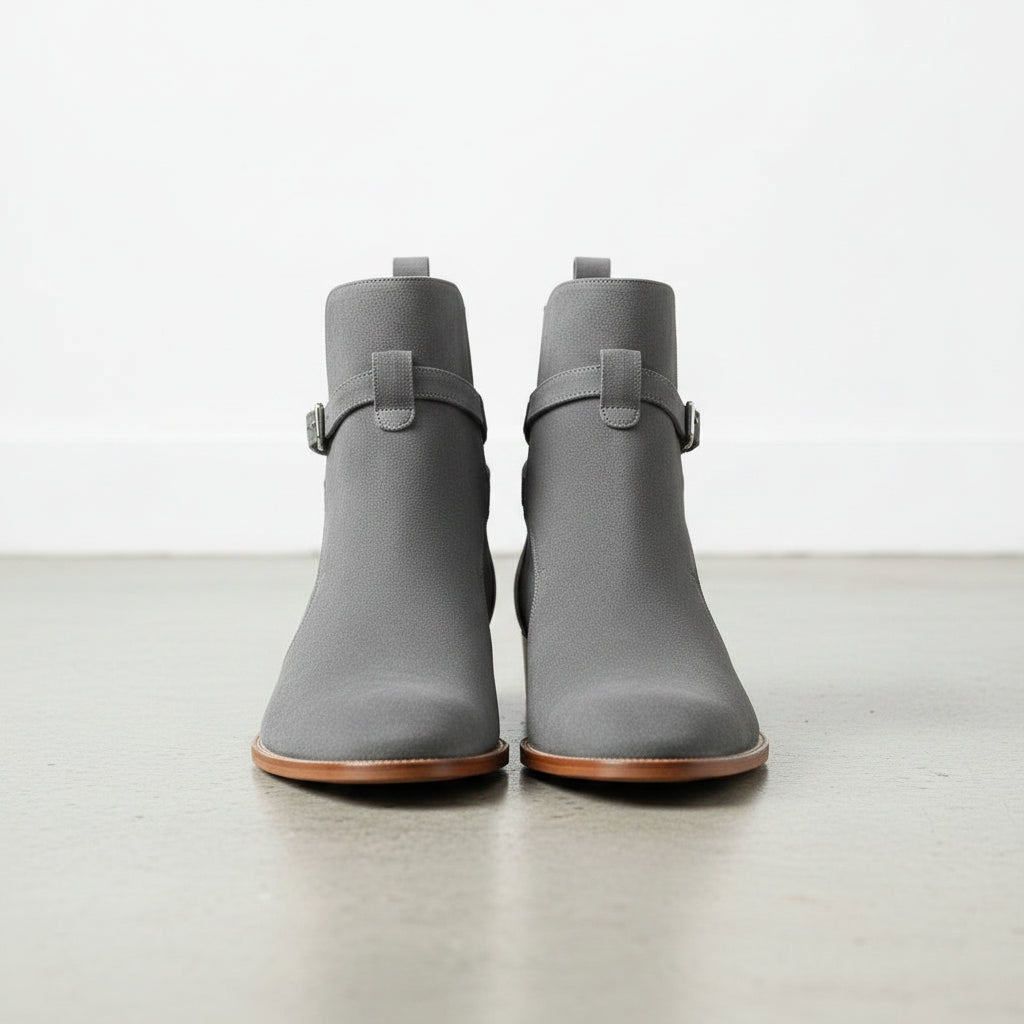 Handcrafted Men's Gray Suede Leather Jodhpurs Ankle Boots