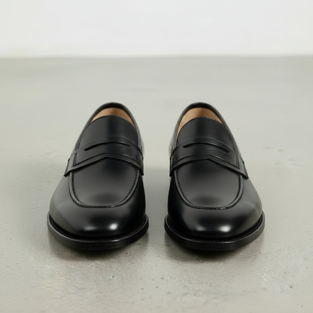 Handmade Black Leather Moccasins, Men's Tuxedo Shoes