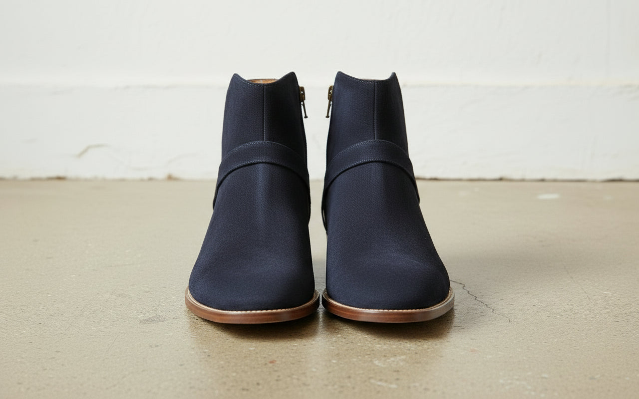 Handmade Men Navy Blue Jodhpurs Boot, Side Zipper Ankle Boot, Men's Boot