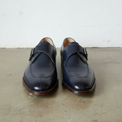 Handmade Men's Navy Blue Leather Monk Dress Shoes