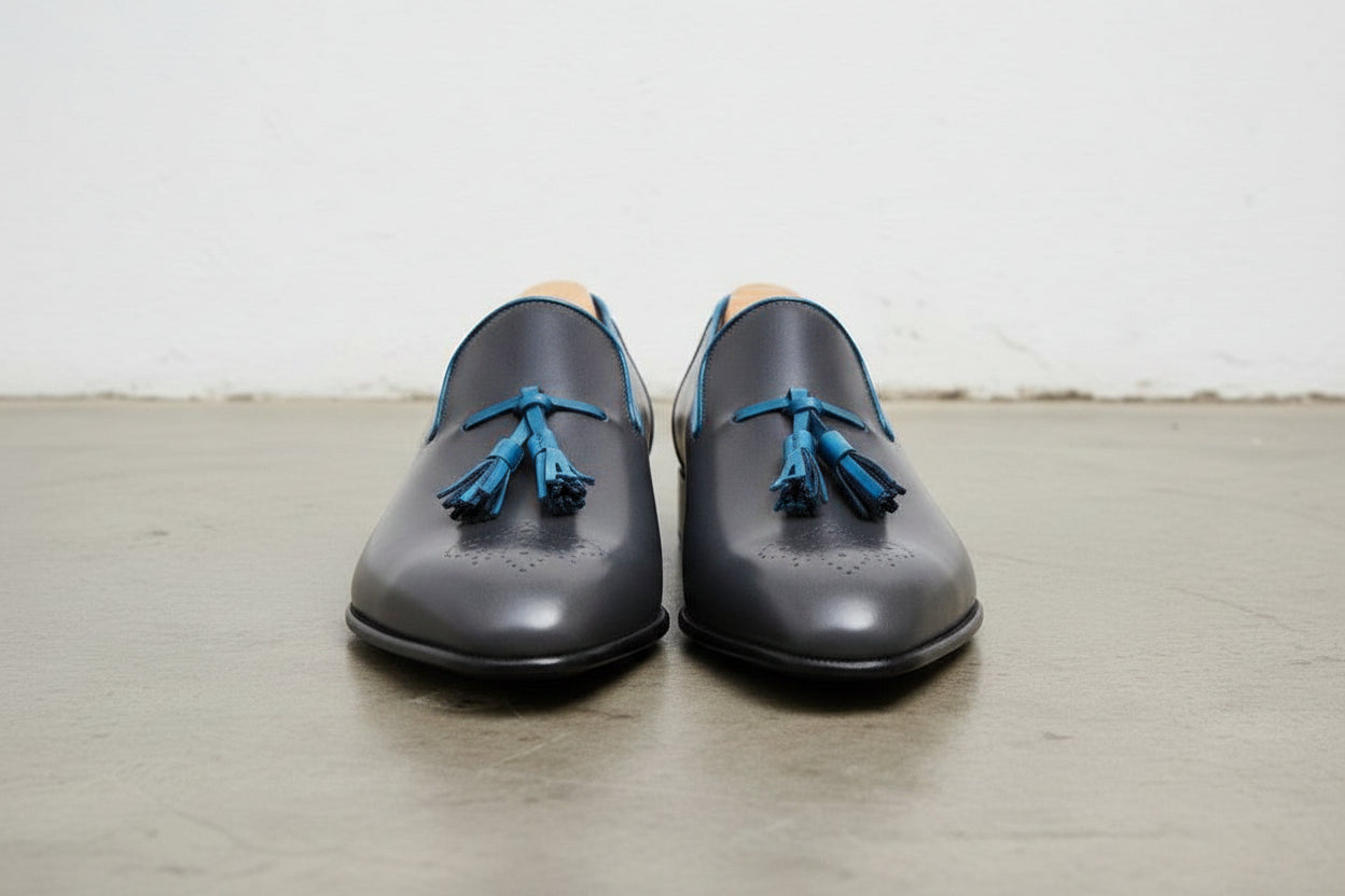 Handmade Men Shoes Mens Black Tassels Leather Shoes Dress Leather Shoes