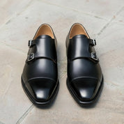 Men's Black Leather Double Monk Dress Shoes