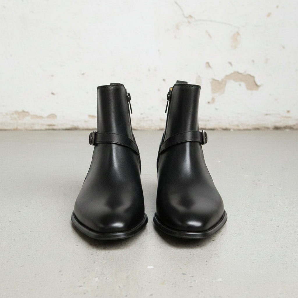 Handcrafted Men's Black Jodhpurs Ankle Boots