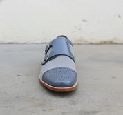 Handmade Men's Formal Monk Leather and Suede Dress Shoes