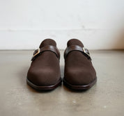 Handmade Men's Formal Brown Suede Monk Buckle Dress Shoes