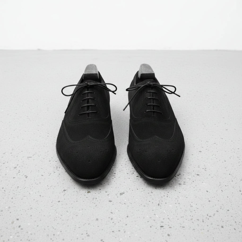 Handcrafted Black Suede Wingtip Men's Shoes