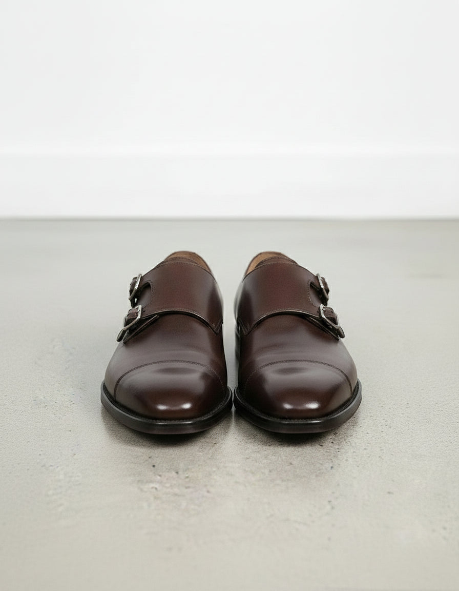 Handcrafted Men's Dark Brown Double Monk Formal Shoes