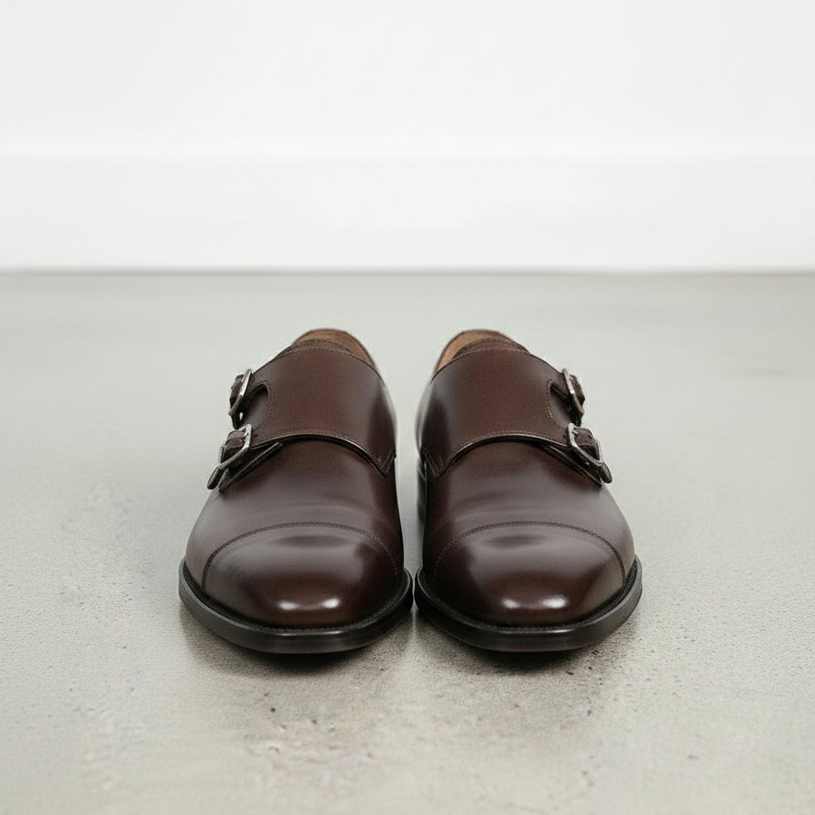 Handcrafted Men's Dark Brown Double Monk Formal Shoes