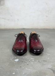 Men's Burgundy Lace-up Crocodile Pattern Dress Shoes