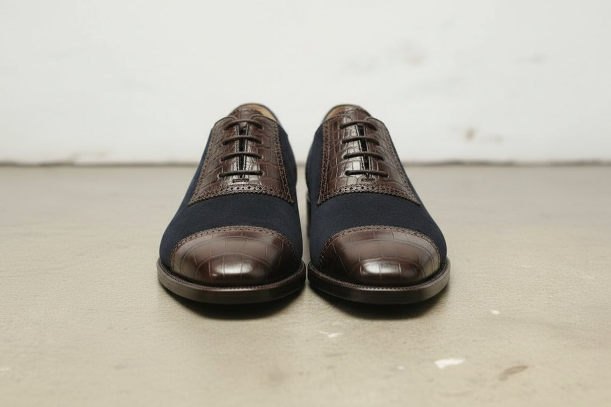 Men's Handmade Two-tone Leather and Suede Oxfords