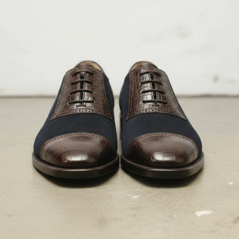 Men's Handmade Two-tone Leather and Suede Oxfords