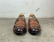 Men's Brown Leather Monk Strap Fringe Shoes