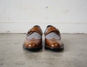 Men's Two-Tone Leather Wing Tip Monk Dress Shoes