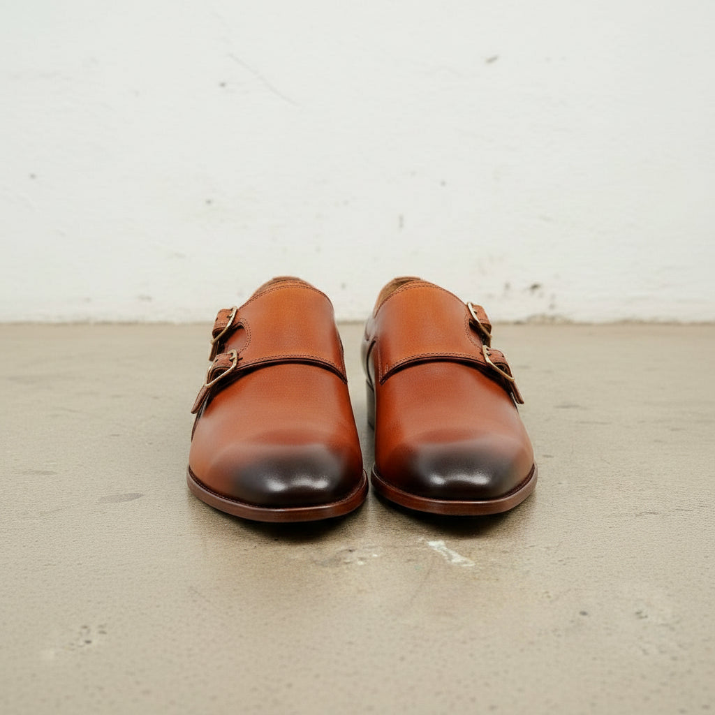 Handcrafted Men's Tan Brown Monk Dress Shoes