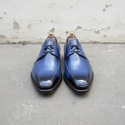 Handmade Men's Blue Derby Lace Up  Office Leather Shoes
