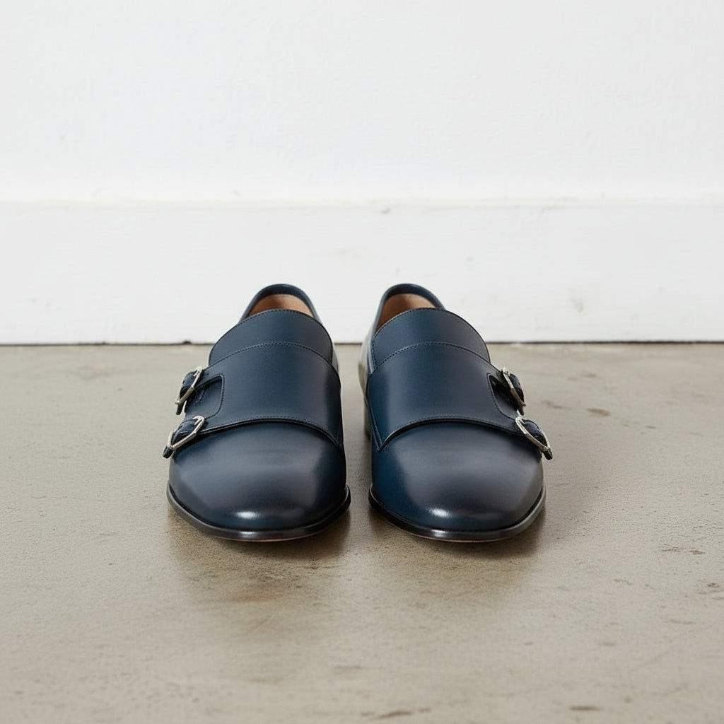 Handmade Men's Navy Blue Monk Dress Shoes