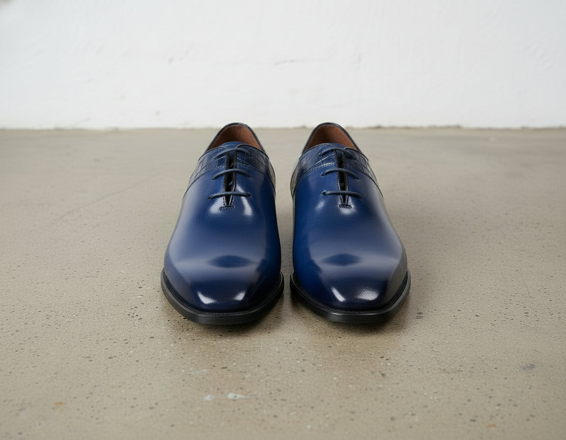 Handcrafted Men's Blue Calf Leather Dress Shoes