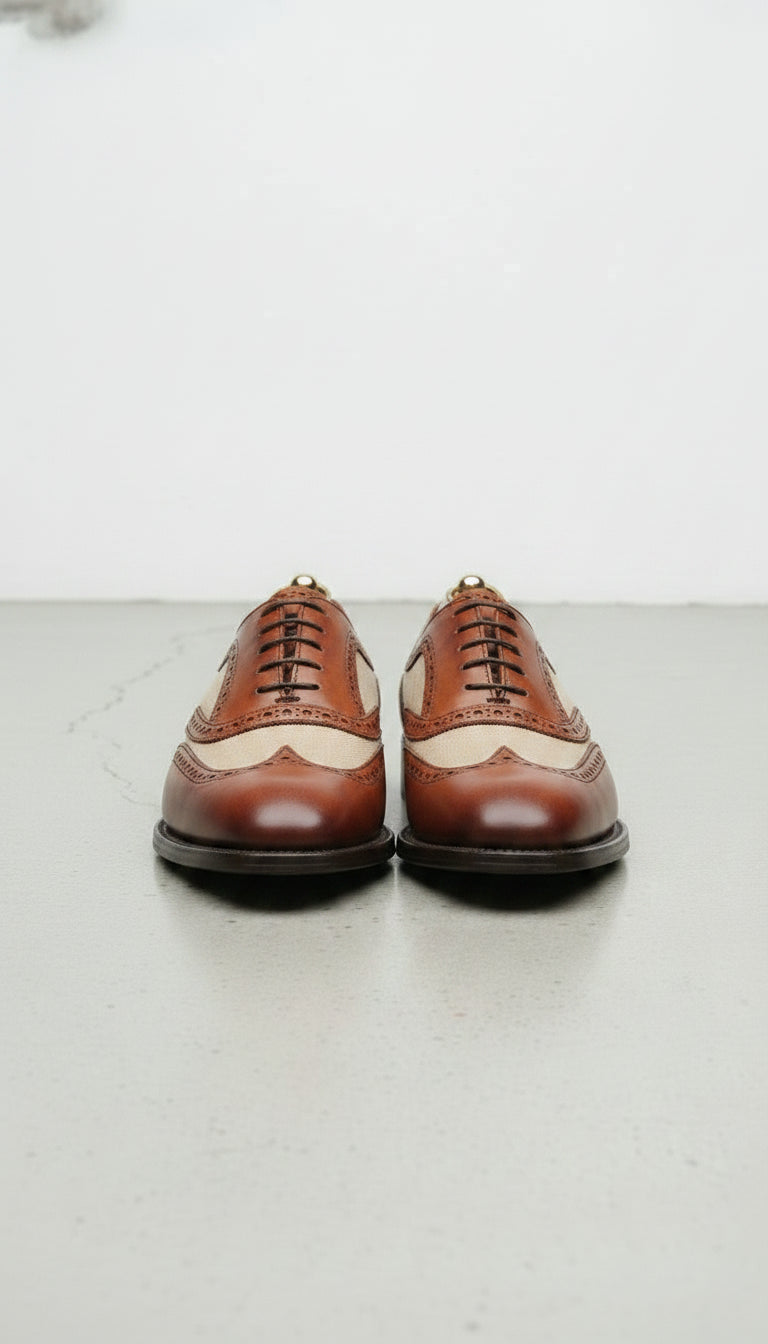 Handmade Men Formal Two Tone Wing Tip Shoes Brown and Beige Dress Shoes
