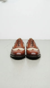 Handmade Men Formal Two Tone Wing Tip Shoes Brown and Beige Dress Shoes