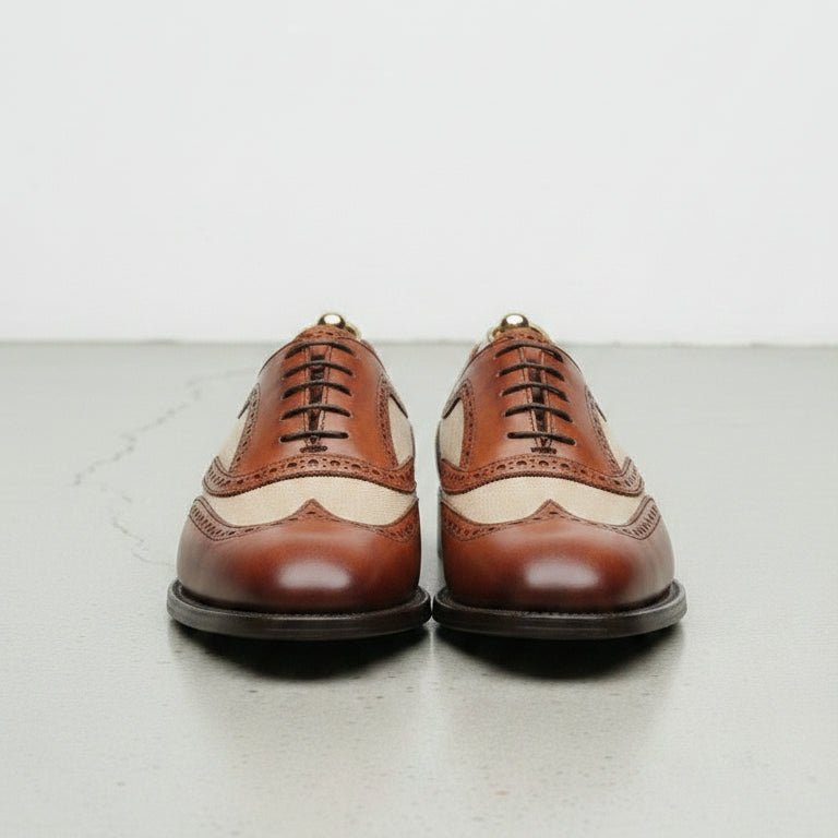 Handmade Men Formal Two Tone Wing Tip Shoes Brown and Beige Dress Shoes