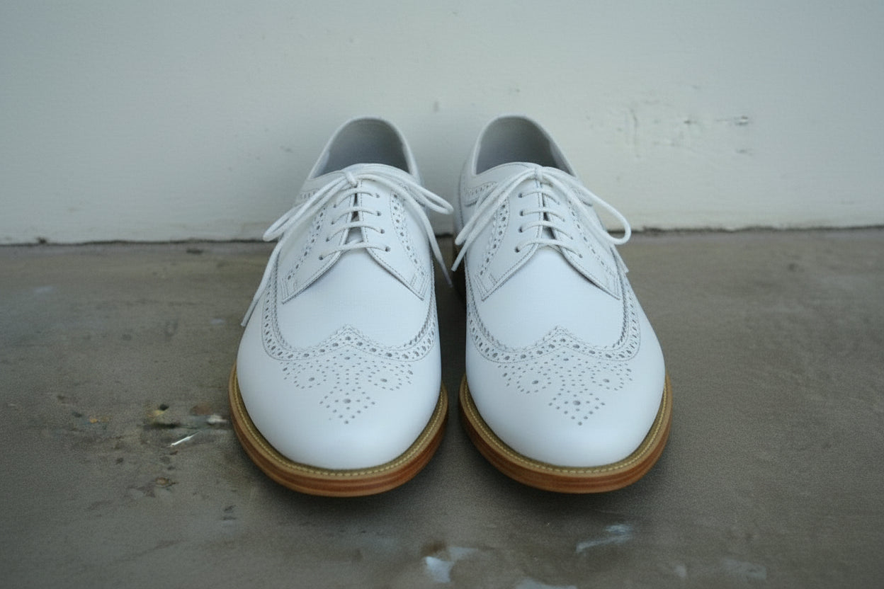 Handmade Mens White Brogue Leather Shoes, Mens Wing Tip Formal Shoes US 11 / White / D Handmade Mens White Brogue Leather Shoes, Mens Wing Tip Formal Shoes US 11 / White / D