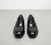 Handcrafted Men's Black Leather Crocodile Oxford Shoes