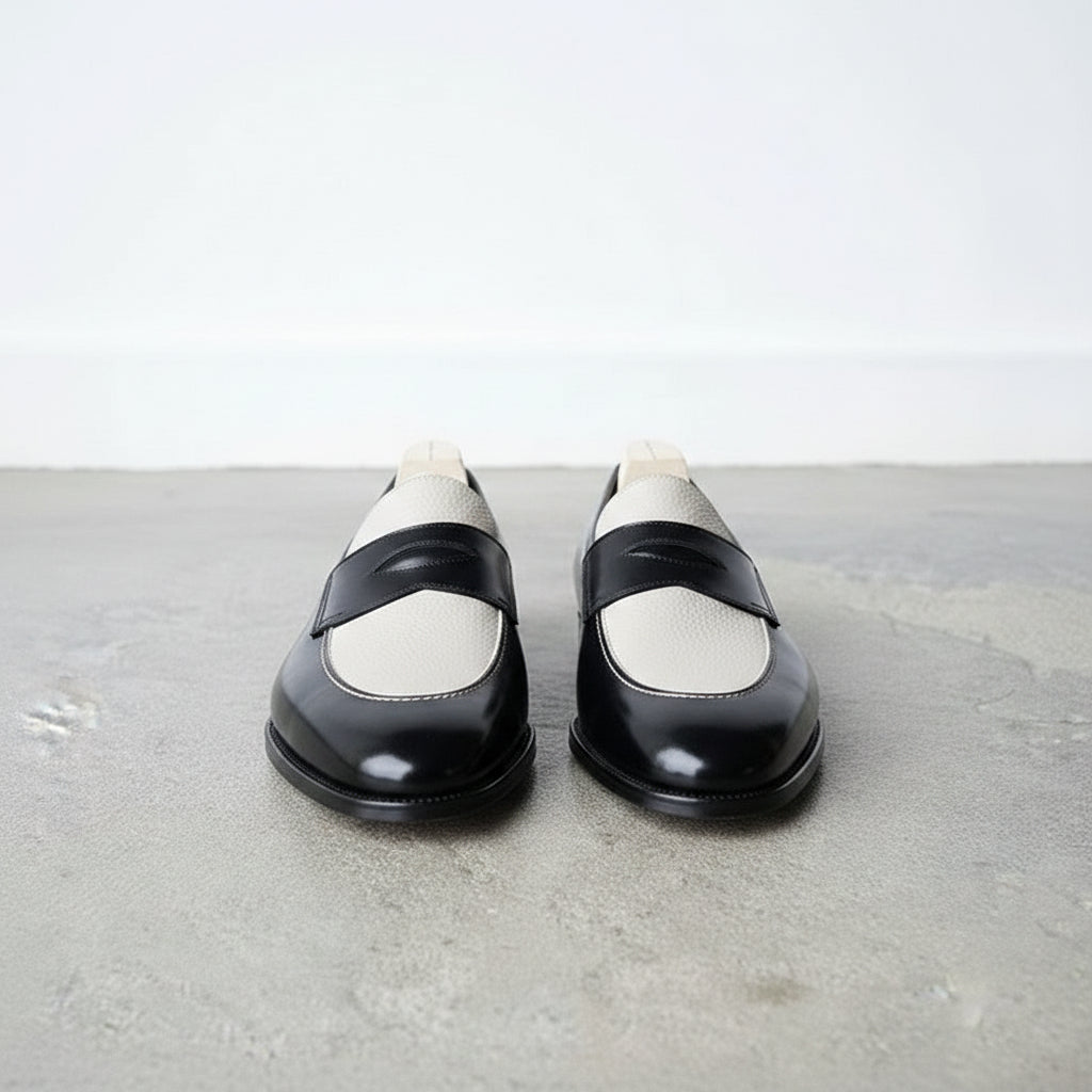 Handmade Two Tone Penny Loafers, Men's Leather Moccasins
