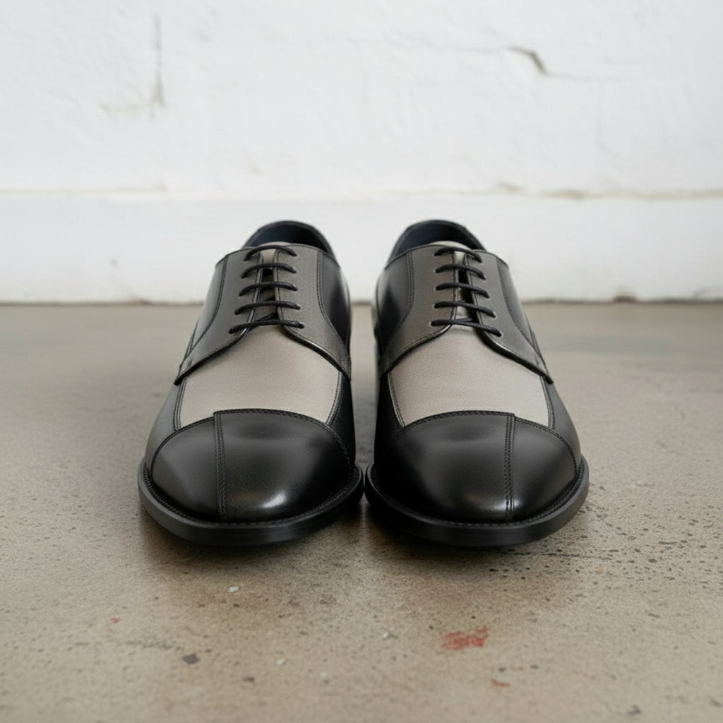 Handmade Men's Three Tone Derby Dress Shoes, Men Leather Formal Derby Shoes