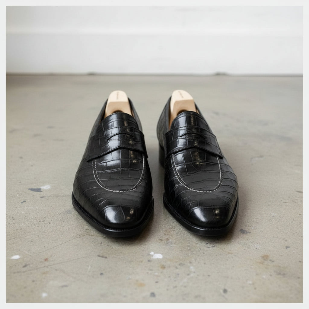 Men's Crocodile Patterned Moccasin Dress Shoes