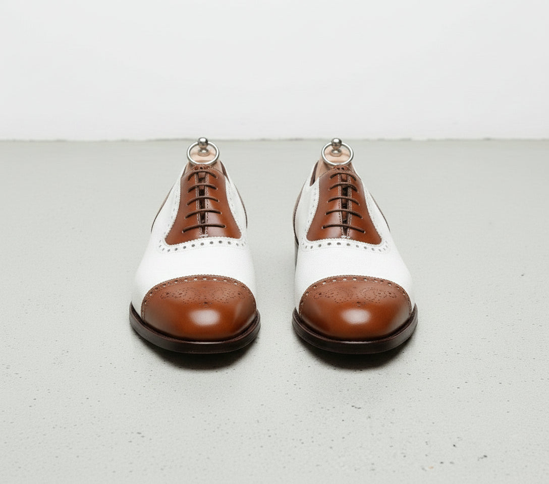 Handmade Mens Two Tone Formal Shoes, Men's Brown and White Spectator Shoes