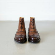 Handcrafted Men's Brown  Wingtip Leather Ankle Boots, Hand Burnish Brogue Boots