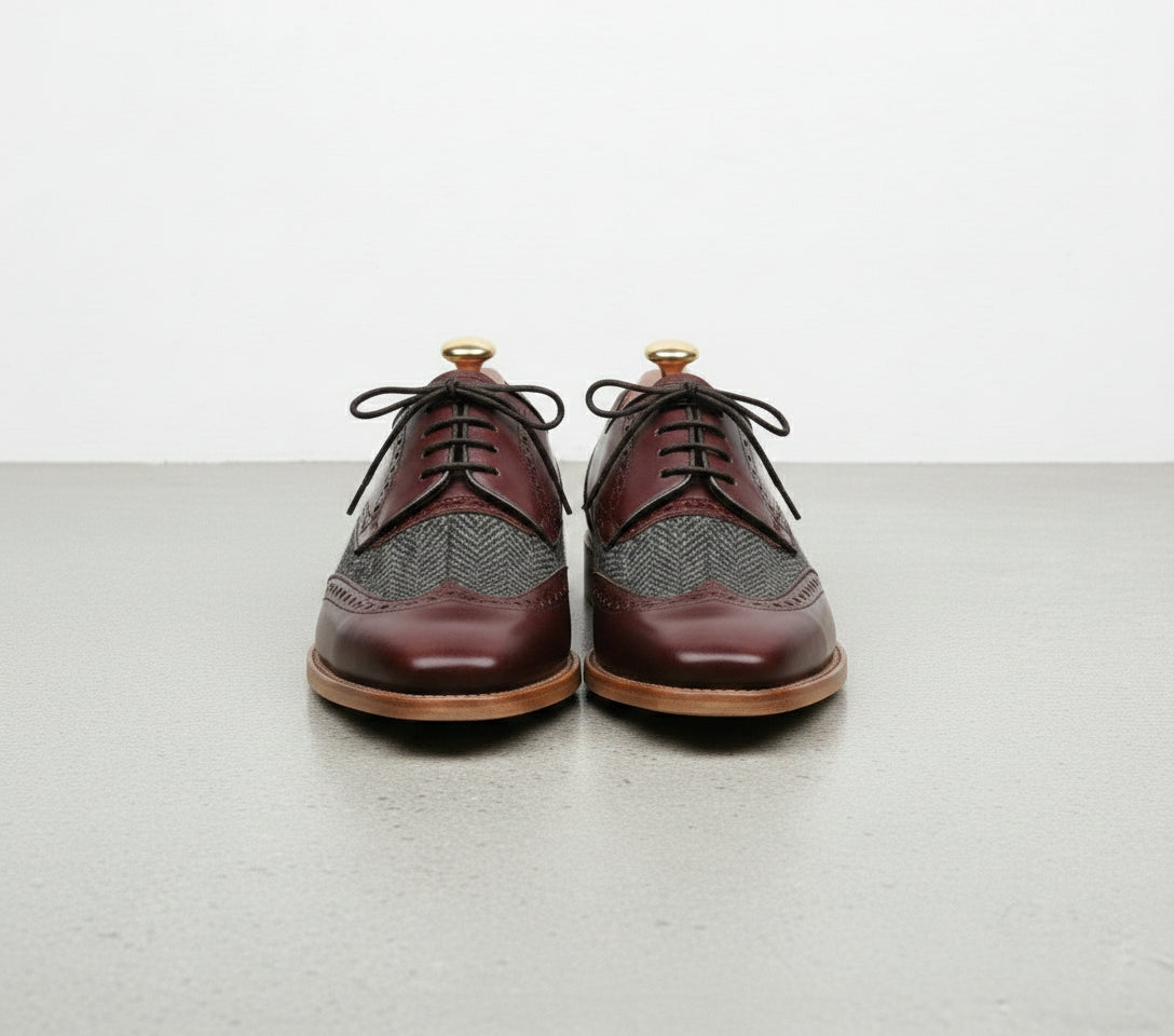 Handmade Men's Two Tone Wing Tip Dress Shoes, Good Year Welted Sole Shoes