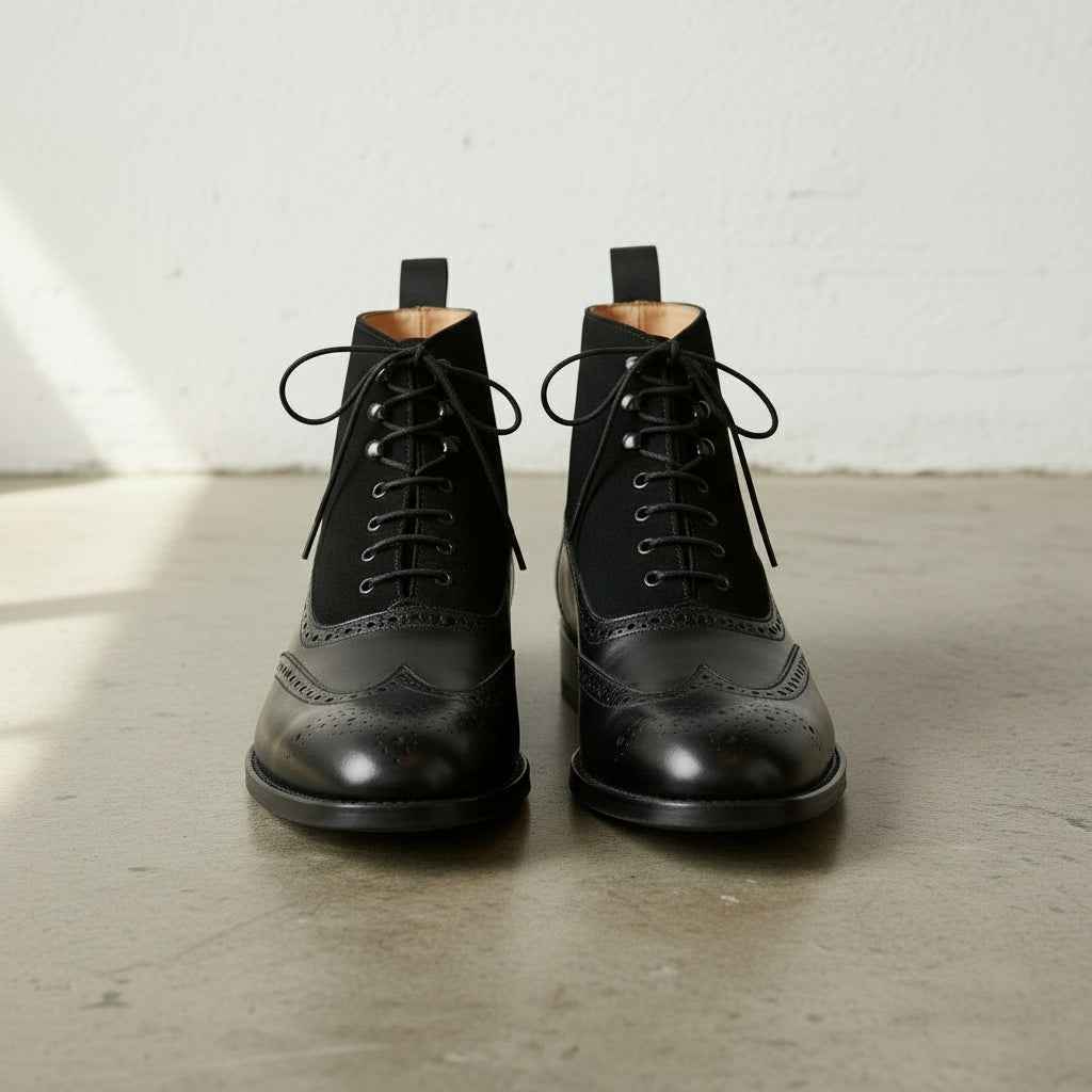 Handcrafted Men's Black Wingtip Brogue Leather Boots
