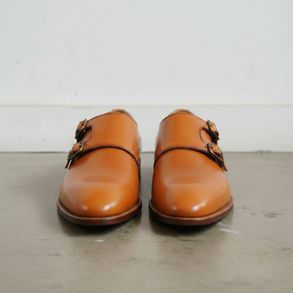 Handmade Men's Tan Double Monk Dress Shoes