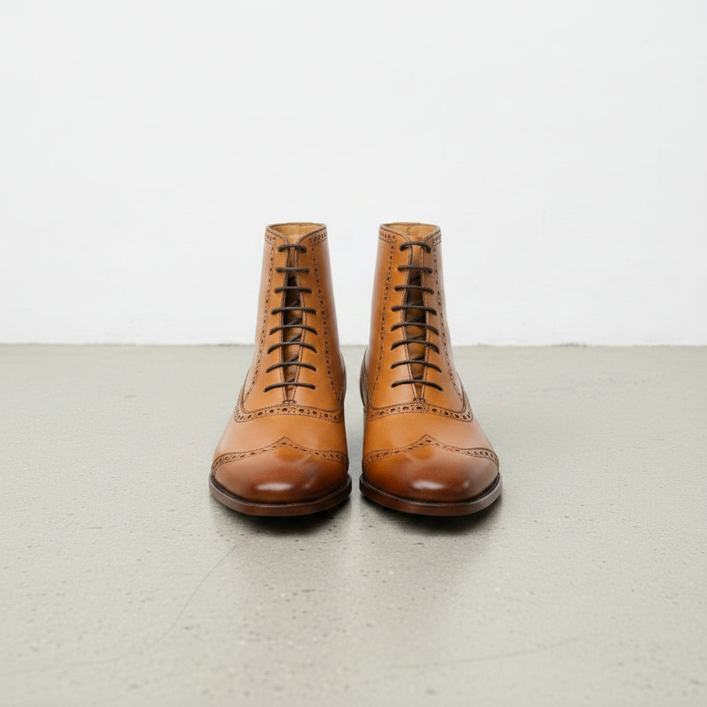 Handmade Men's Wingtip Brogue Lace Up Dress Boots