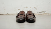 Handcrafted Men's  Brown Croc-Embossed Leather Double Monks