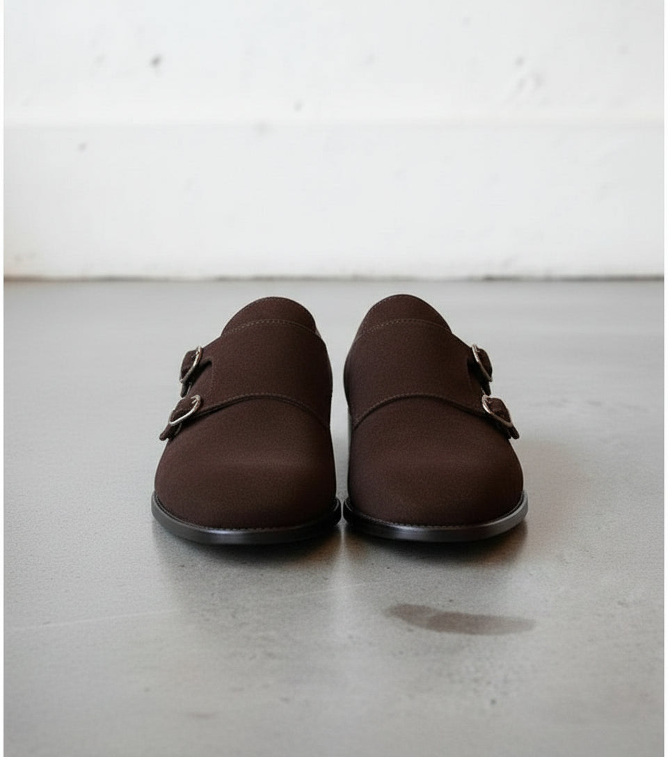 Men's Brown  Suede Double Monk Dress Shoes