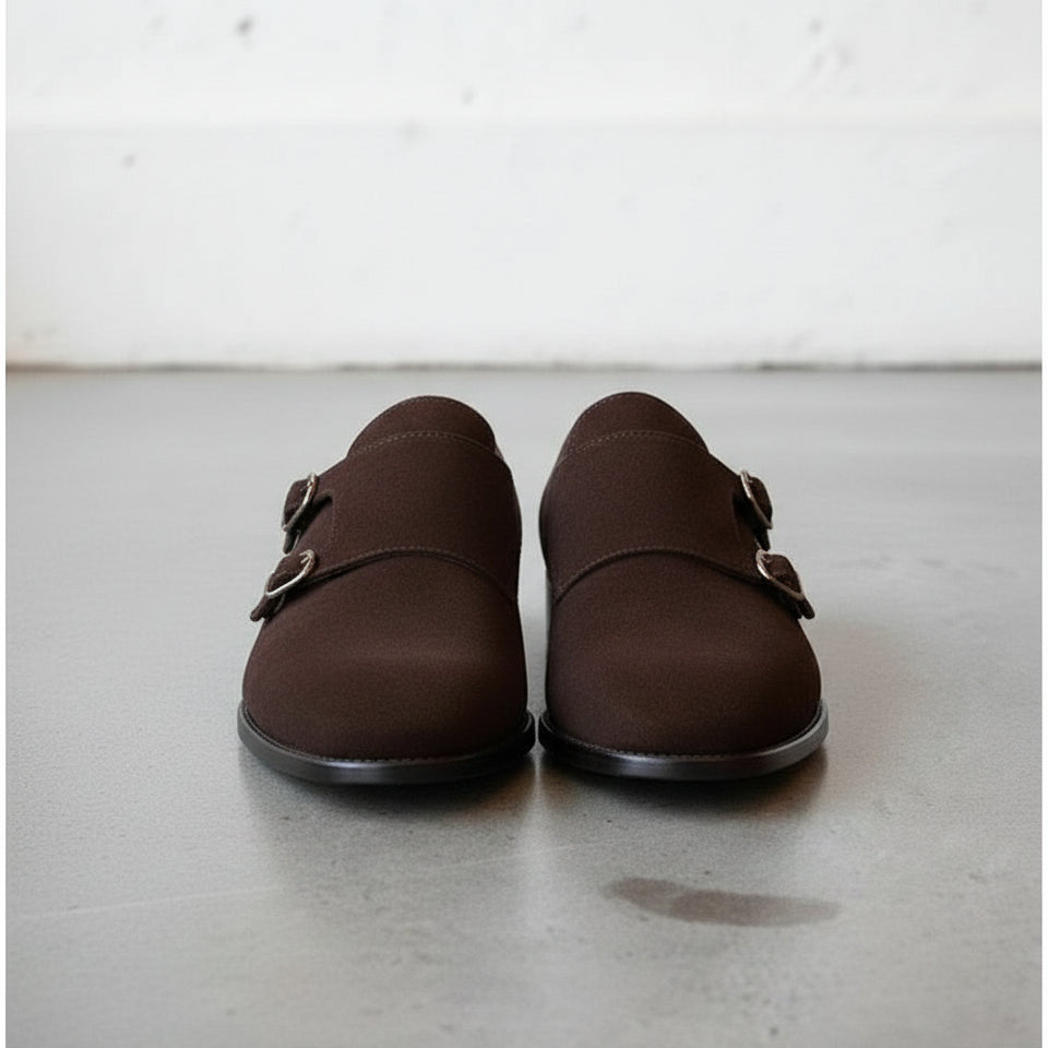 Men's Brown  Suede Double Monk Dress Shoes