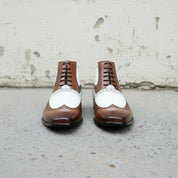 Handcrafted Men's Brown and White Wingtip Ankle Boots