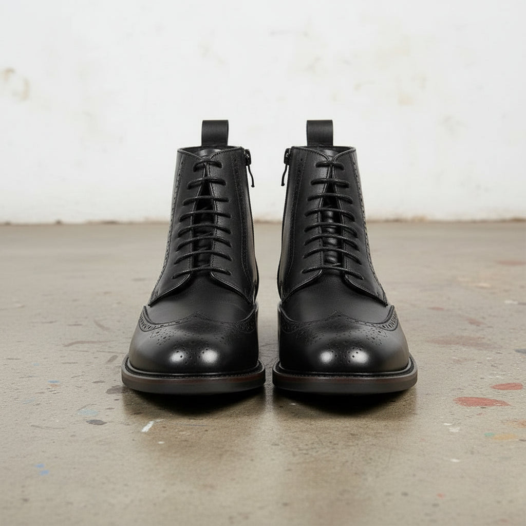 Handmade Wingtip Prestige Lace Up Full Grain Leather Men's Boots