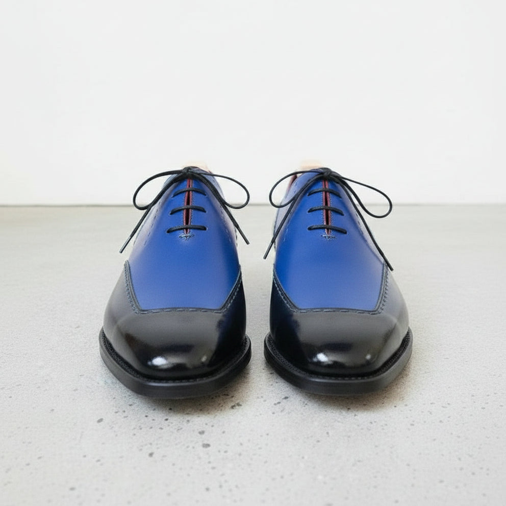 Handmade Black and Blue Leather Formal Dress Shoes