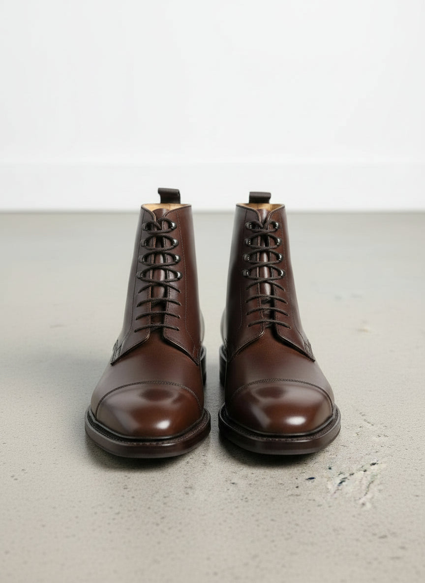 Handcrafted Men's Brown Leather Lace-Up Ankle Boots