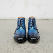 Handcrafted Men's Blue Wing Tip Brogue Leather Boots
