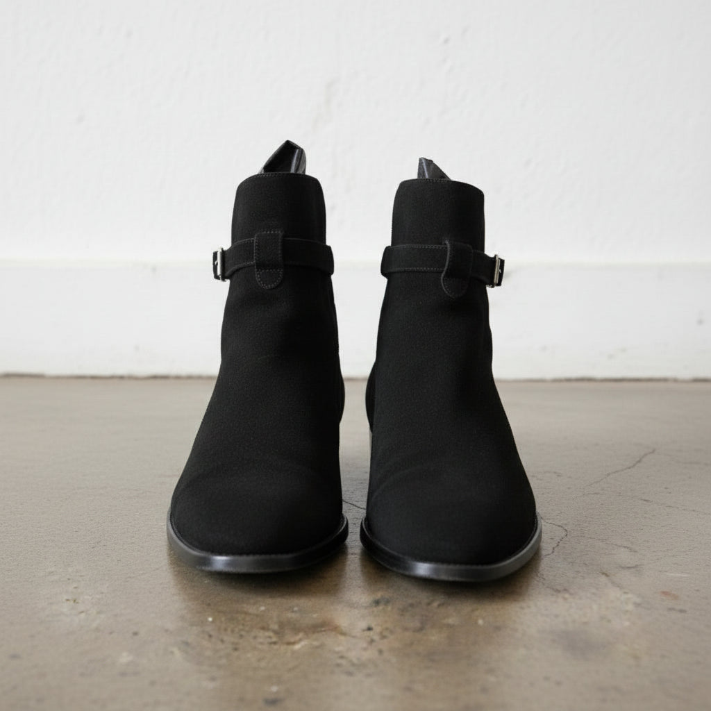 Handmade Men's Black Suede Jodhpurs Boot, Men Black Ankle Boots