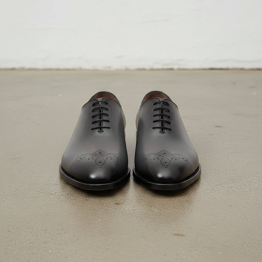 Handcrafted Men's Whole Cut Gray Leather Oxford Dress Shoes