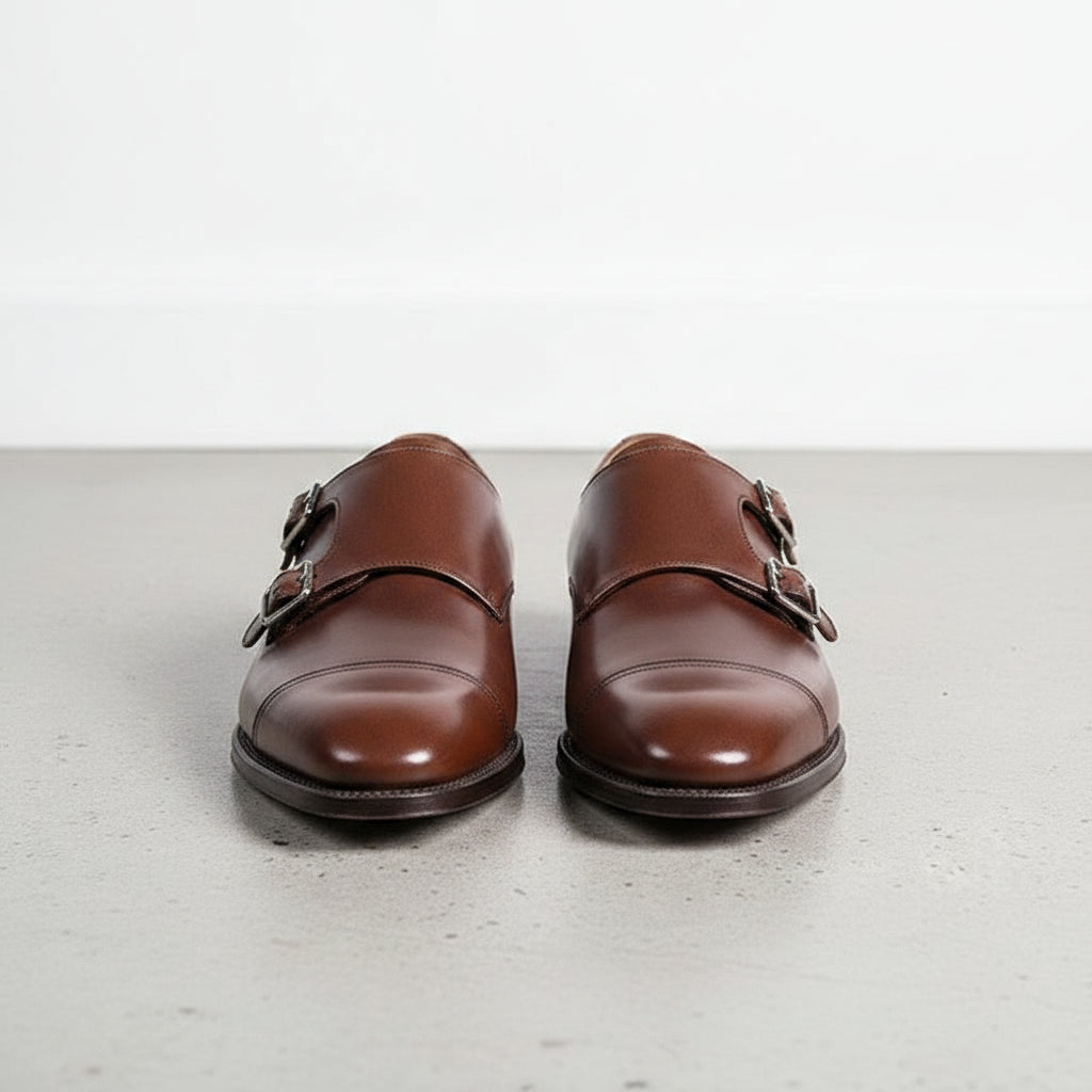 Handcrafted Men's Brown Leather Double Buckle Oxfords