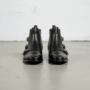Handcrafted Men's Black Double Monk with Side Zipper Ankle Boots