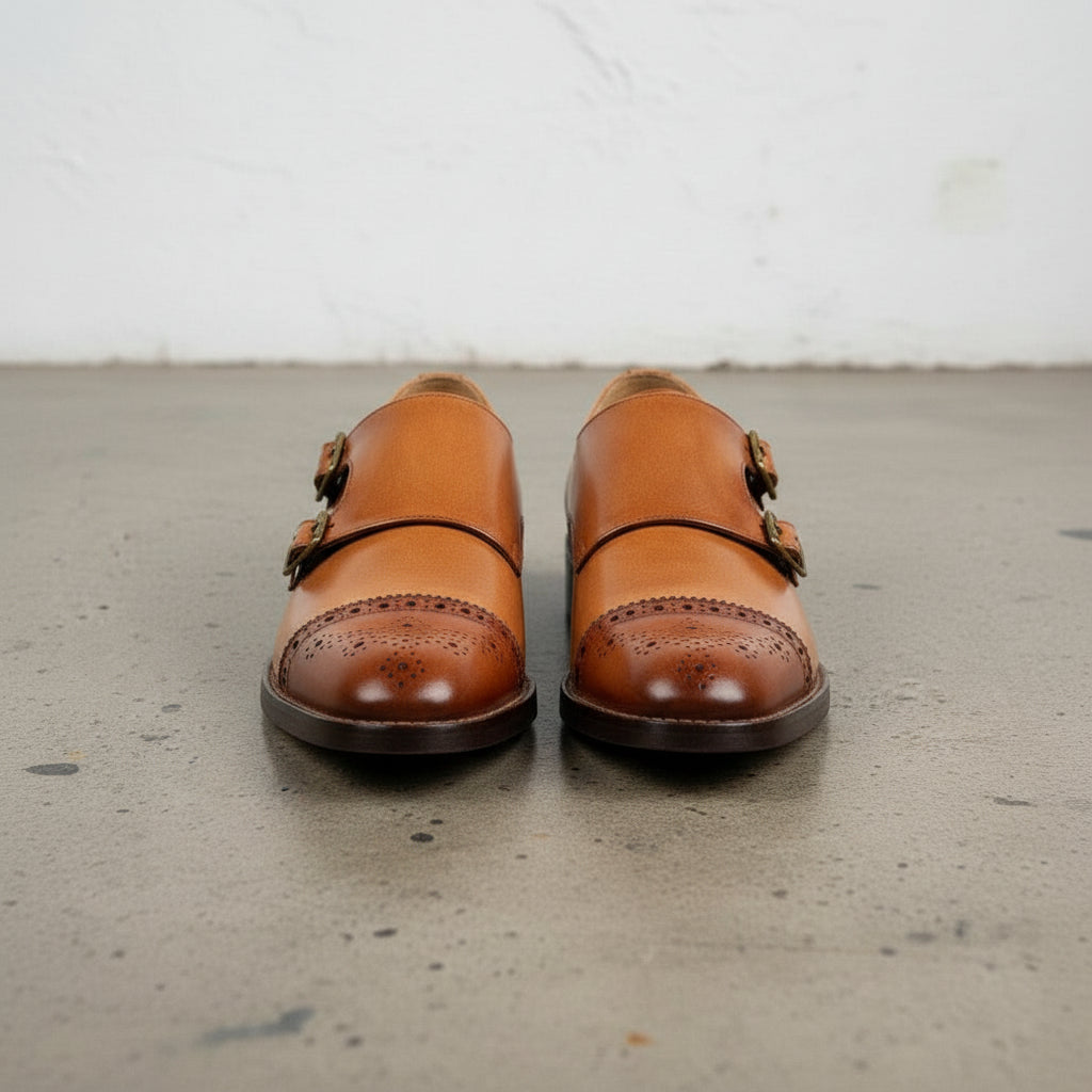 Handmade Men's Leather Double Monk Strap Shoes