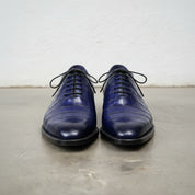 Handmade Men's Blue Crocodile Patterned Lace Up Dress Shoes