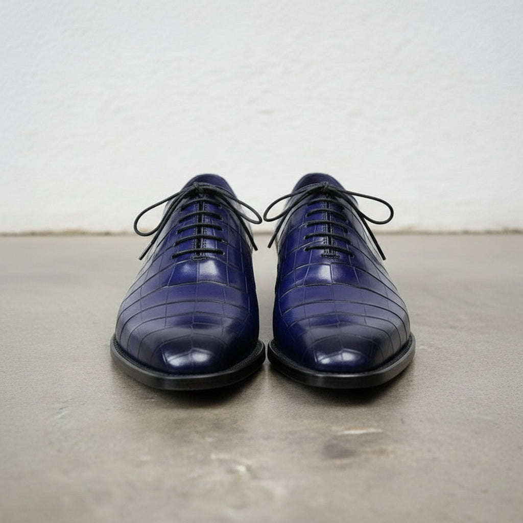 Handmade Men's Blue Crocodile Patterned Lace Up Dress Shoes US 10.5 / Blue / D - Standard Handmade Men's Blue Crocodile Patterned Lace Up Dress Shoes US 10.5 / Blue / D - Standard